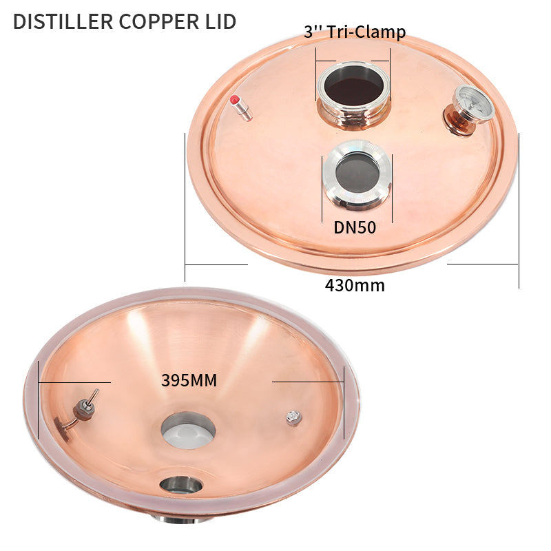 φ430mm-3 inch Tri-Clamp(For 50/65L Pot) Distiller Copper Lid/Cover - Hooloo Distilling Equipment Supply