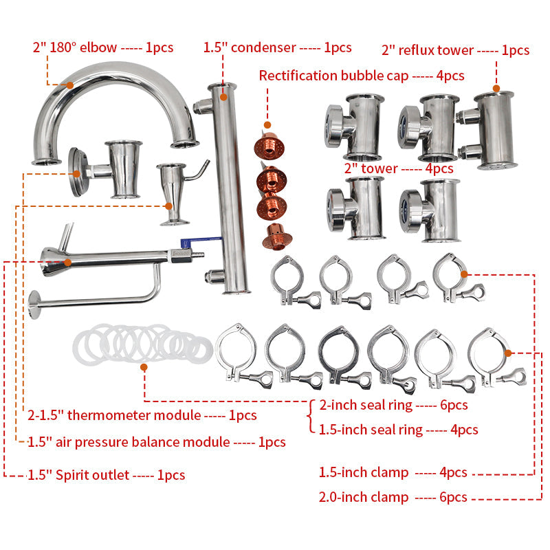 2/3/4 inch Stainless steel Column Kit - Hooloo Distilling Equipment Supply
