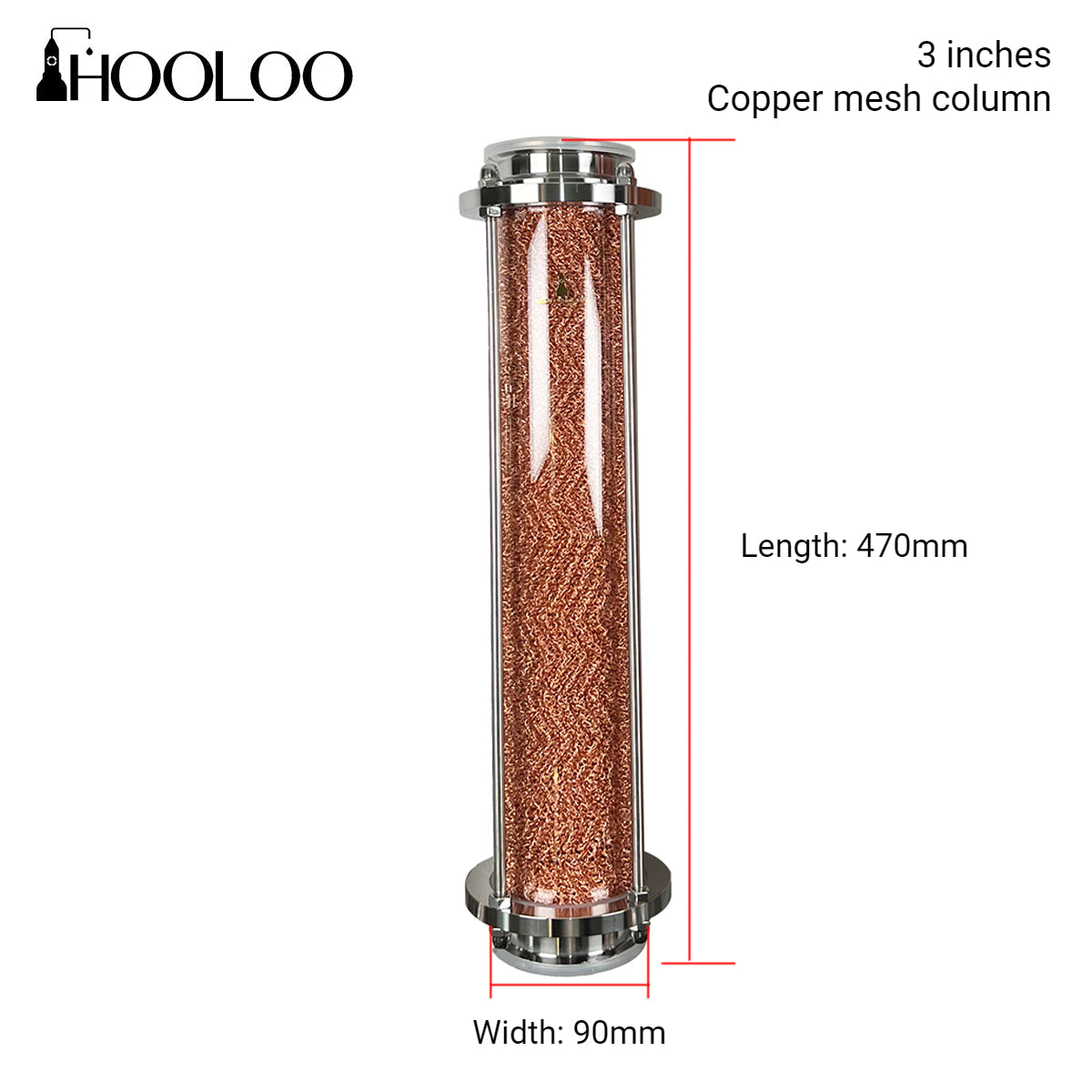 HOOLOO Copper Mesh Glass Distillation Column (2”/3”/4”) - Hooloo Distilling Equipment Supply