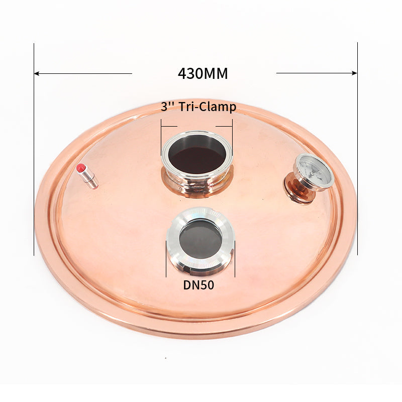 φ430mm-3 inch Tri-Clamp(For 50/65L Pot) Distiller Copper Lid/Cover - Hooloo Distilling Equipment Supply