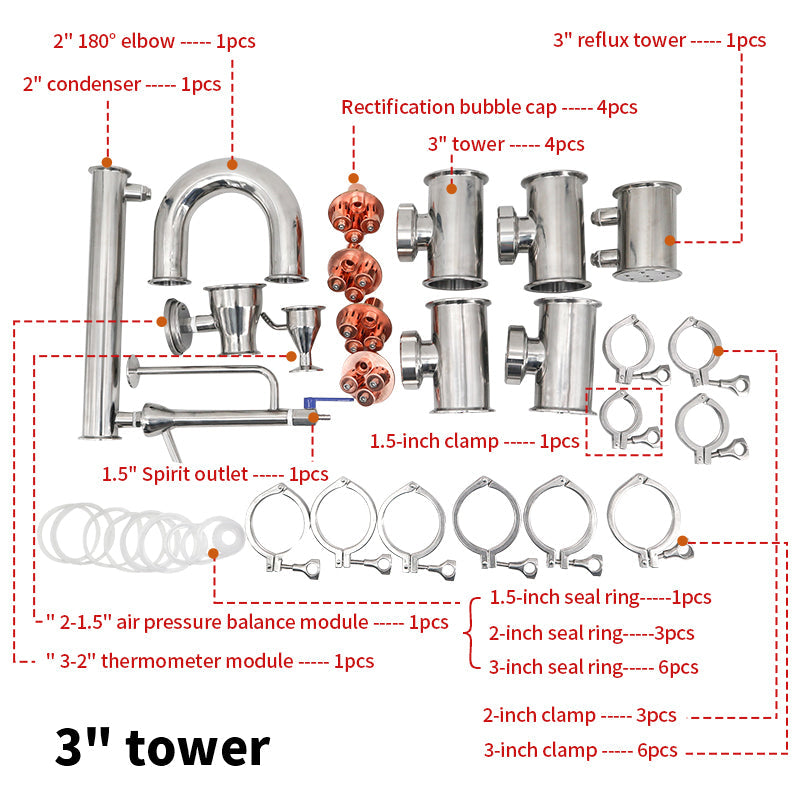 2/3/4 inch Stainless steel Column Kit - Hooloo Distilling Equipment Supply