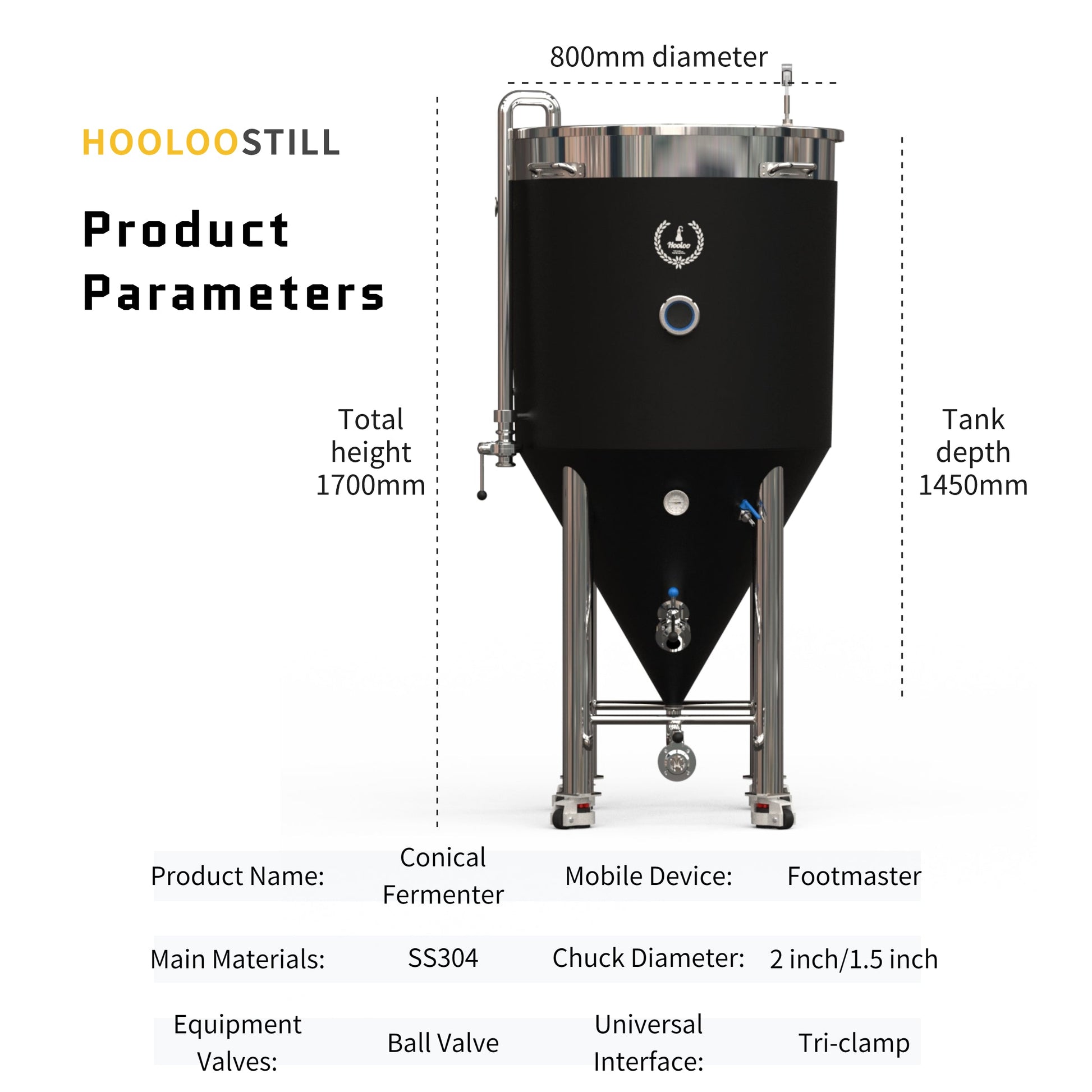 500L /130Gal Single Layer Fermenter Brewing Equipment Fermentor - Hooloo Distilling Equipment Supply