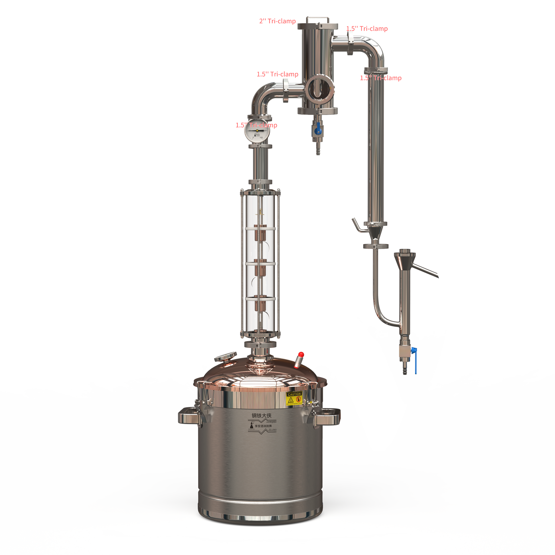 22L/50L Copper Lid Glass Column Distiller(CT22/50 Cu) - Hooloo Distilling Equipment Supply