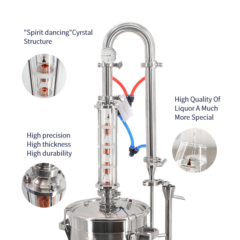 22L glass column stainless steel lid direct fire still - Hooloo Distilling Equipment Supply