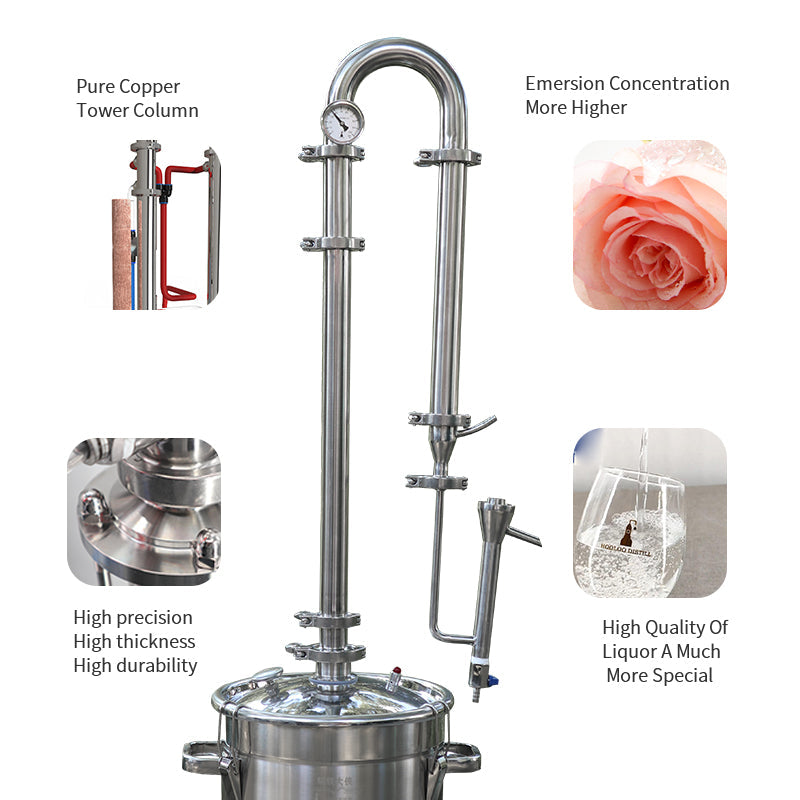 HOOLOO 22L Household Small Vodka Brewer Machine Pure Copper Mesh Distillation Tower - Hooloo Distilling Equipment Supply