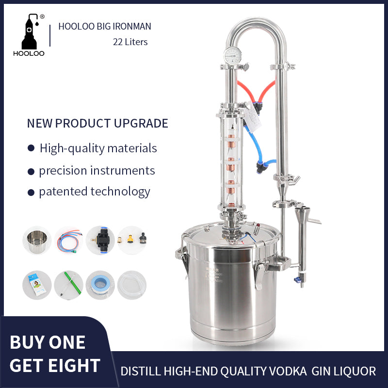 22L glass column stainless steel lid direct fire still - Hooloo Distilling Equipment Supply