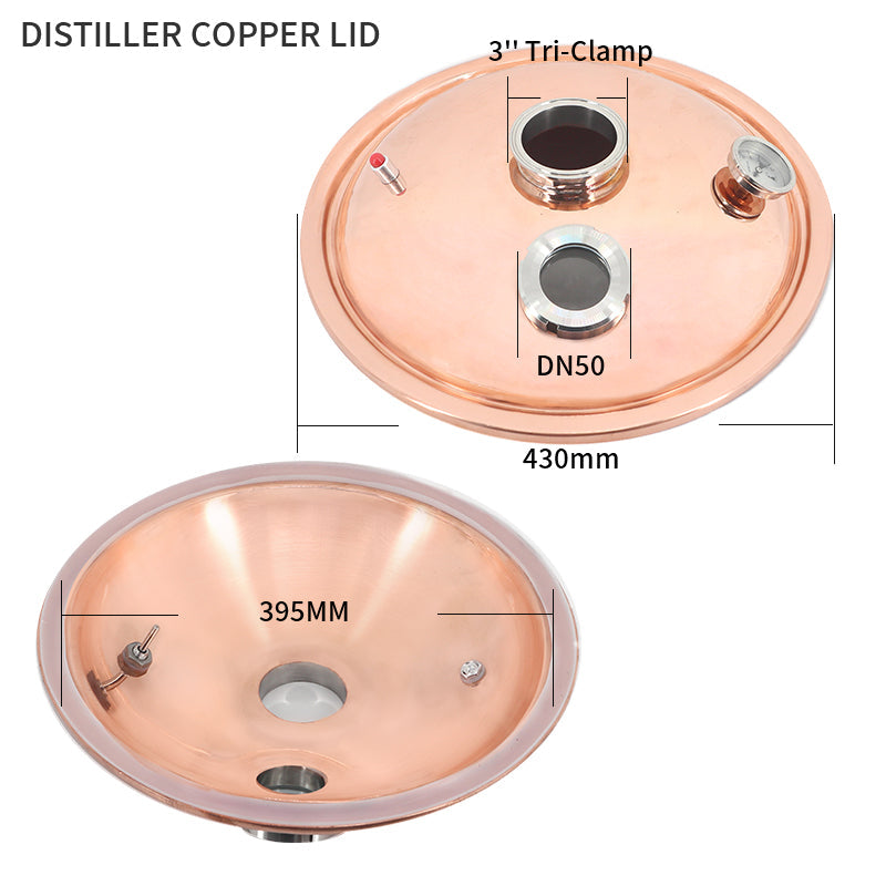 φ430mm-3 inch Tri-Clamp(For 50/65L Pot) Distiller Copper Lid/Cover - Hooloo Distilling Equipment Supply