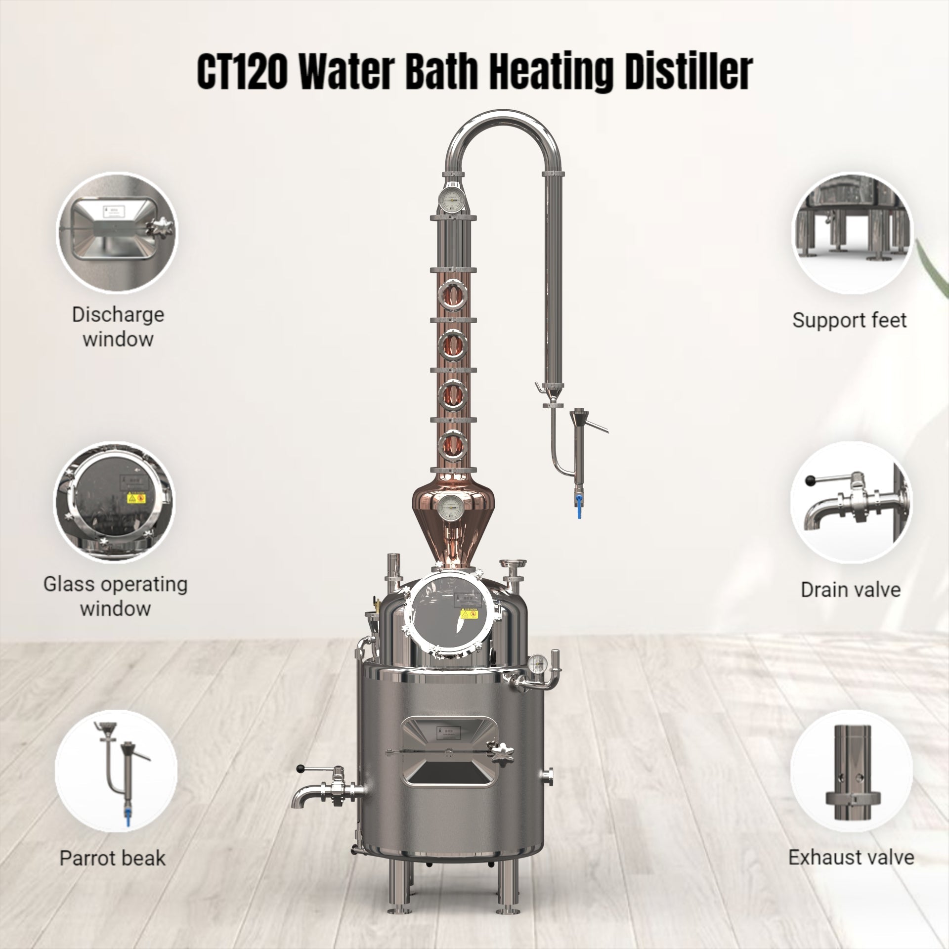 CT/CS120 Water Bath Jacketed Distiller（FOB price） - Hooloo Distilling Equipment Supply