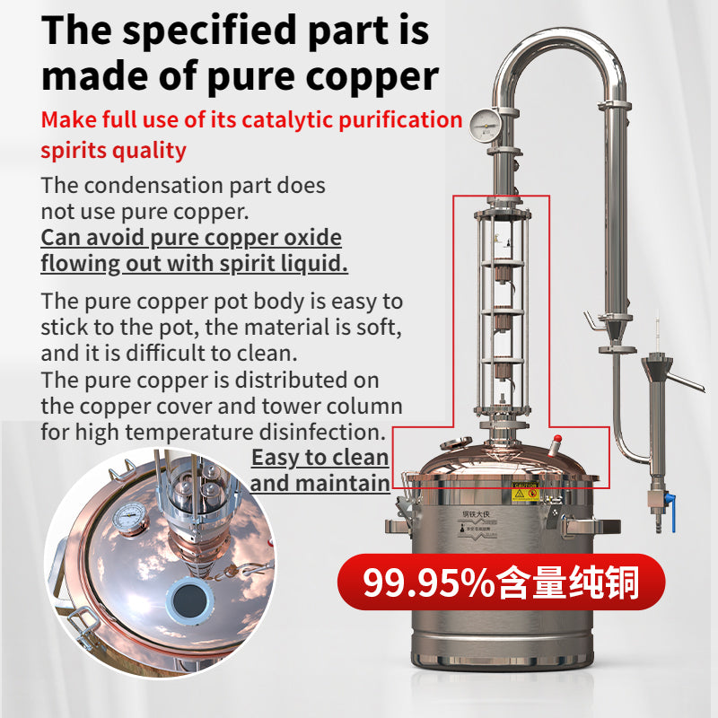 22L/50L Copper Lid Glass Column Distiller(CT22/50 Cu) - Hooloo Distilling Equipment Supply