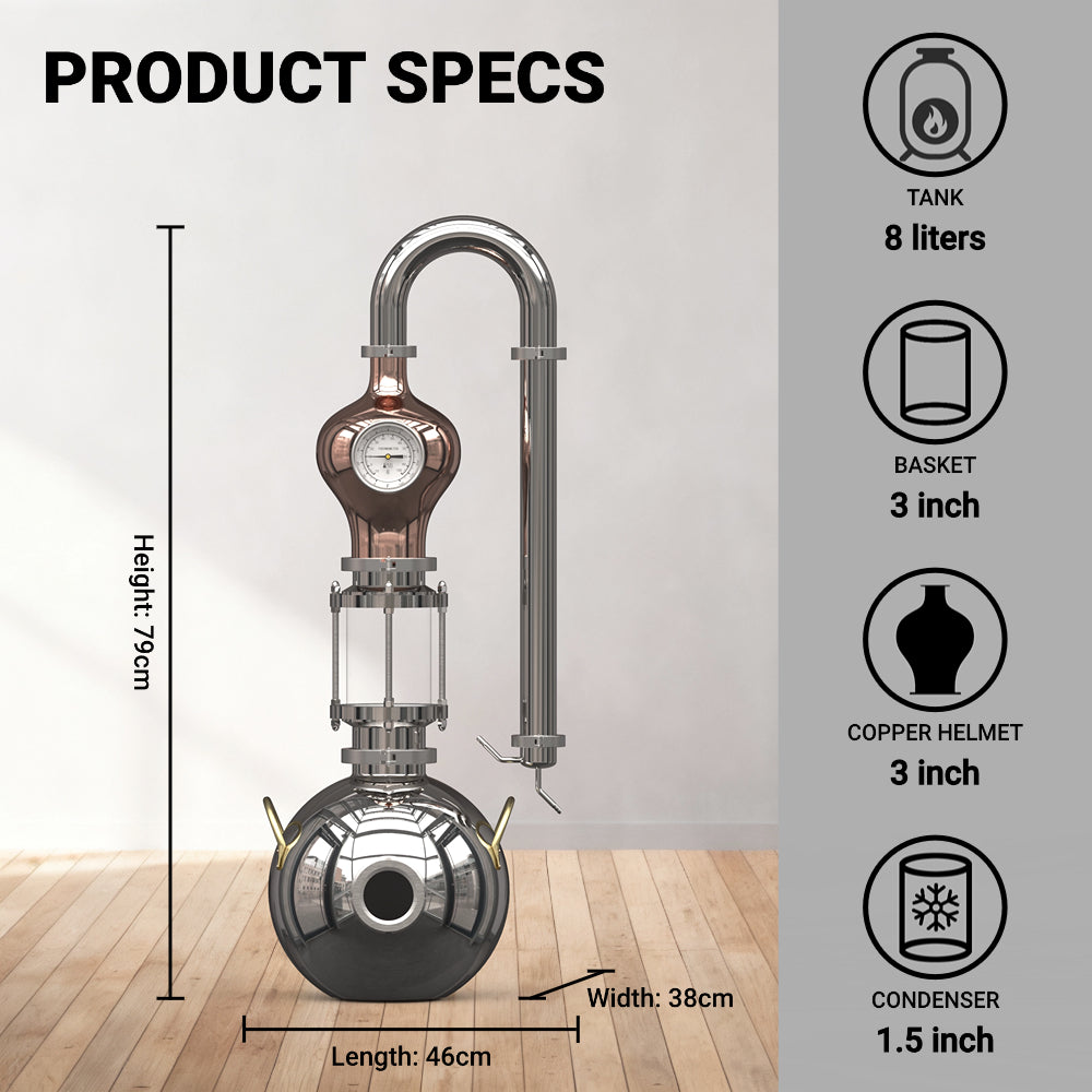 D8/15 Alcohol Distiller Hydrosol Essential Oil Still Free Shipping For Home Lab