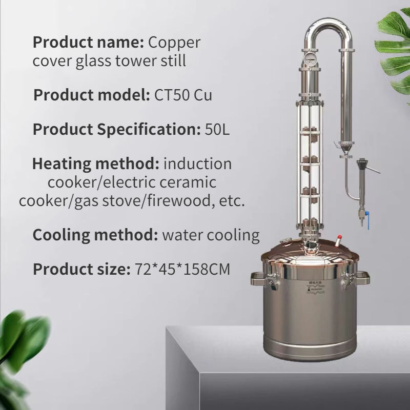 22L/50L Copper Lid Glass Column Distiller(CT22/50 Cu) - Hooloo Distilling Equipment Supply