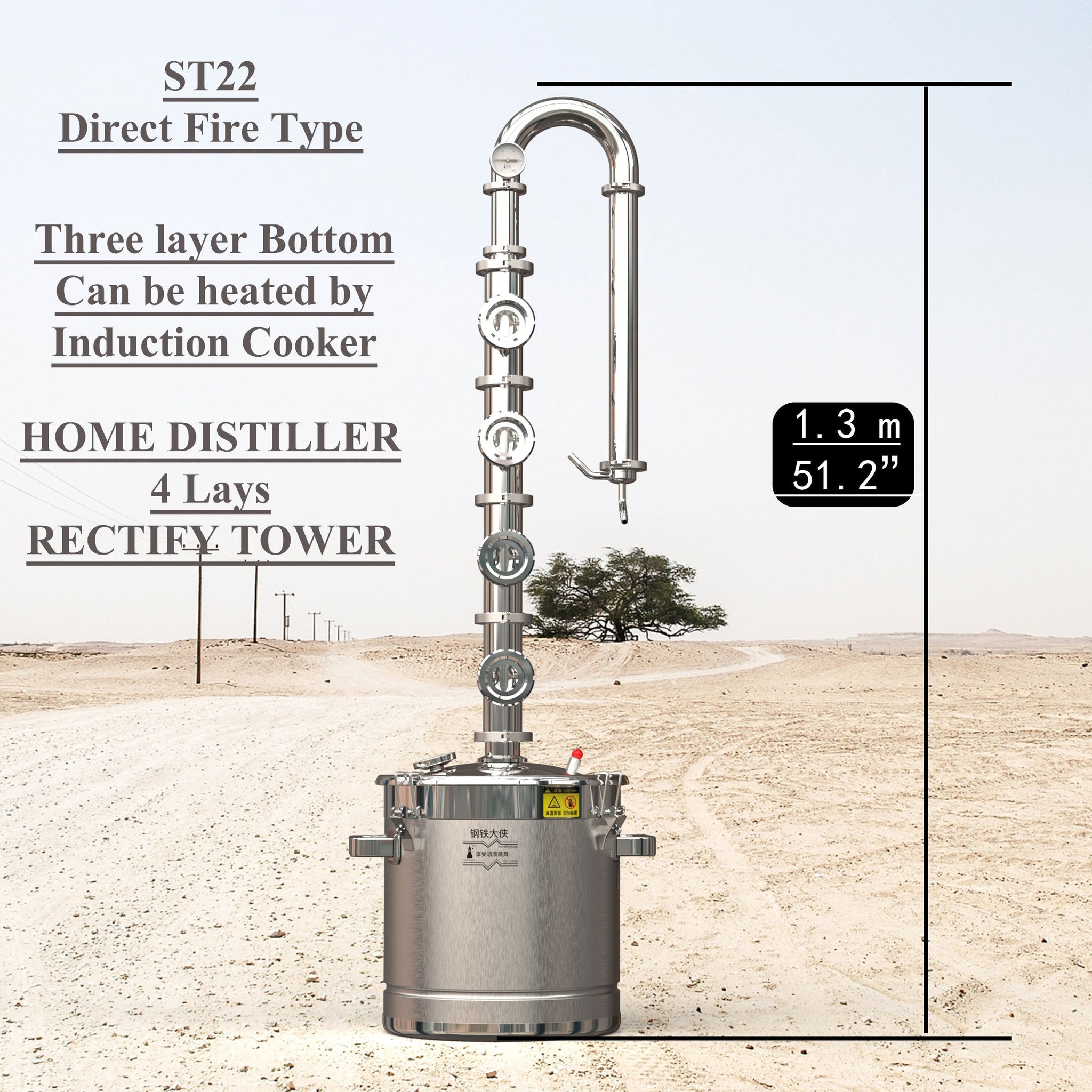 22L Stainless Steel Distiller(ST22) 【Free shipping worldwide!】 - Hooloo Distilling Equipment Supply